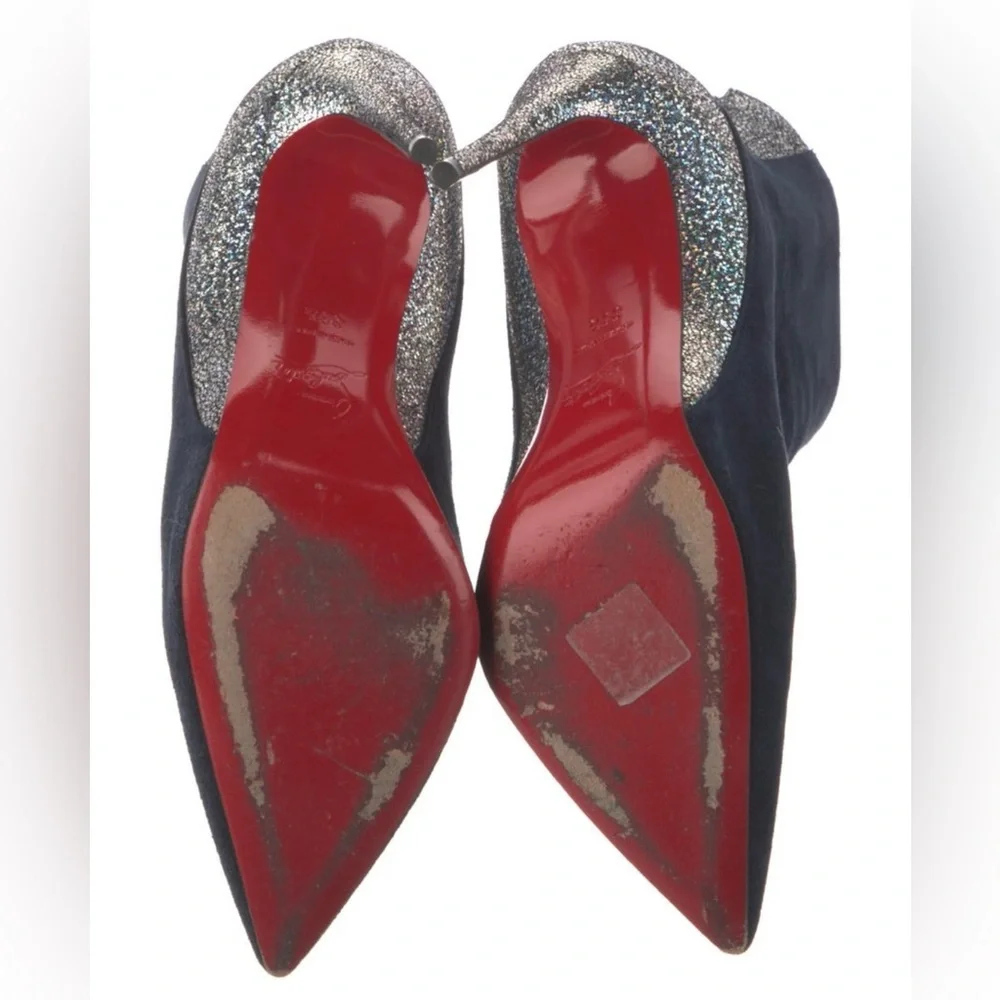 CHRISTIAN LOUBOUTIN Delicotte 100 Ankle Boots Navy Suede/Silver 38.5EU 8.5US